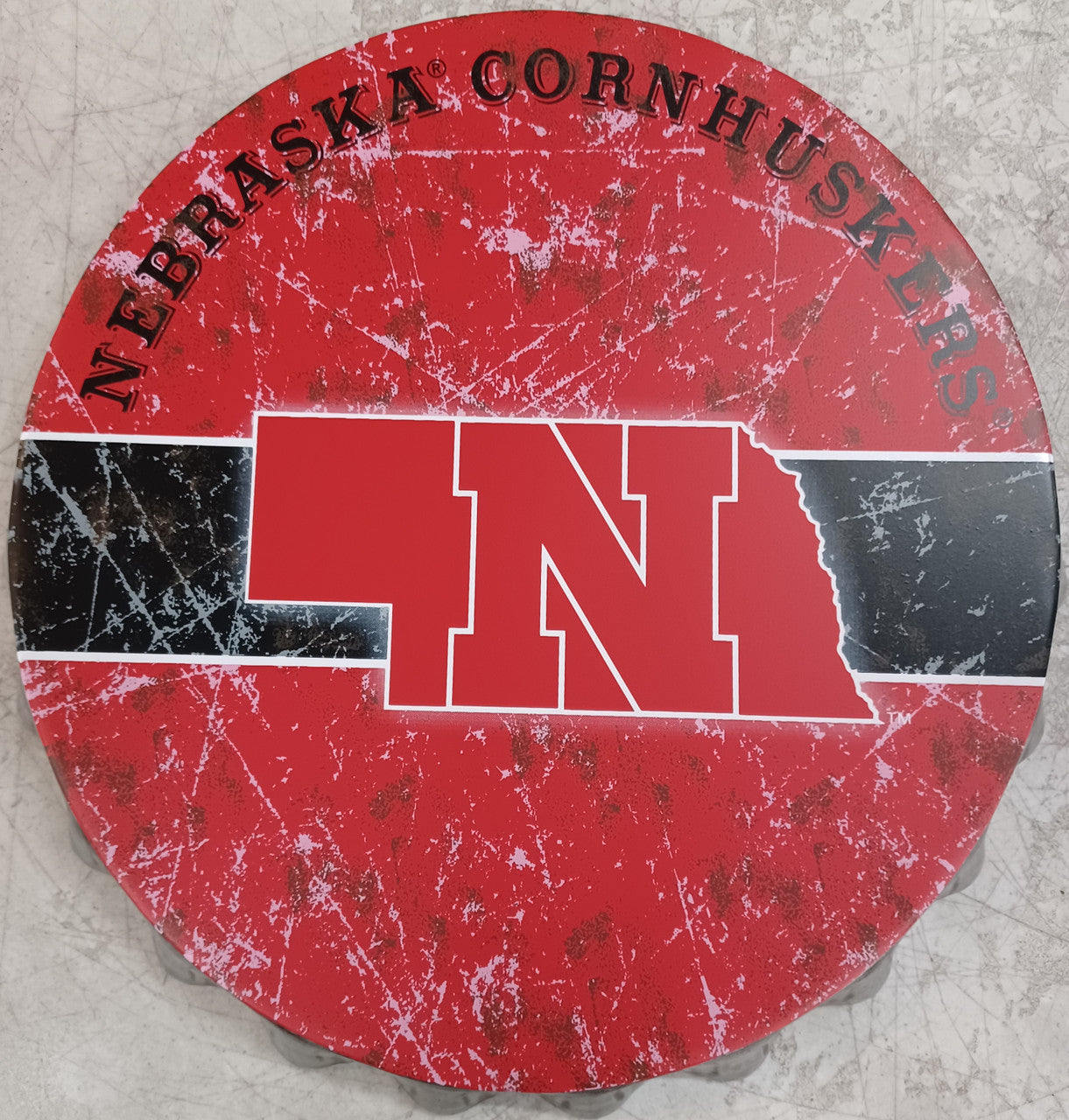 Nebraska Cornhuskers Sign Bottle Cap Style Distressed - Sports Collectibles, Sports Memorabilia, Sports Fan Shop, Sports Gifts