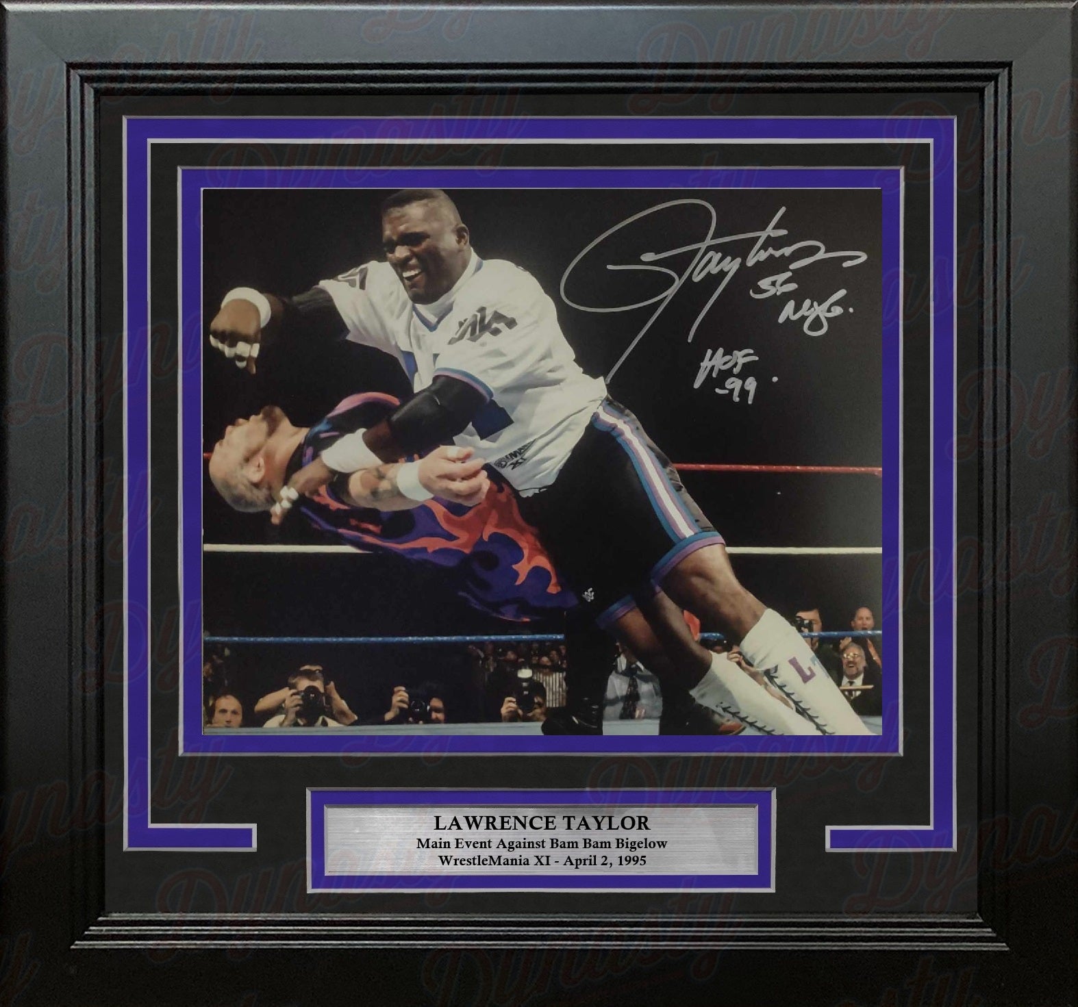 Lawrence Taylor WrestleMania XI Main Event Autographed 11x14 Framed Wrestling Photo - NYG & HOF - Sports Collectibles, Sports Memorabilia, Sports Fan Shop, Sports Gifts