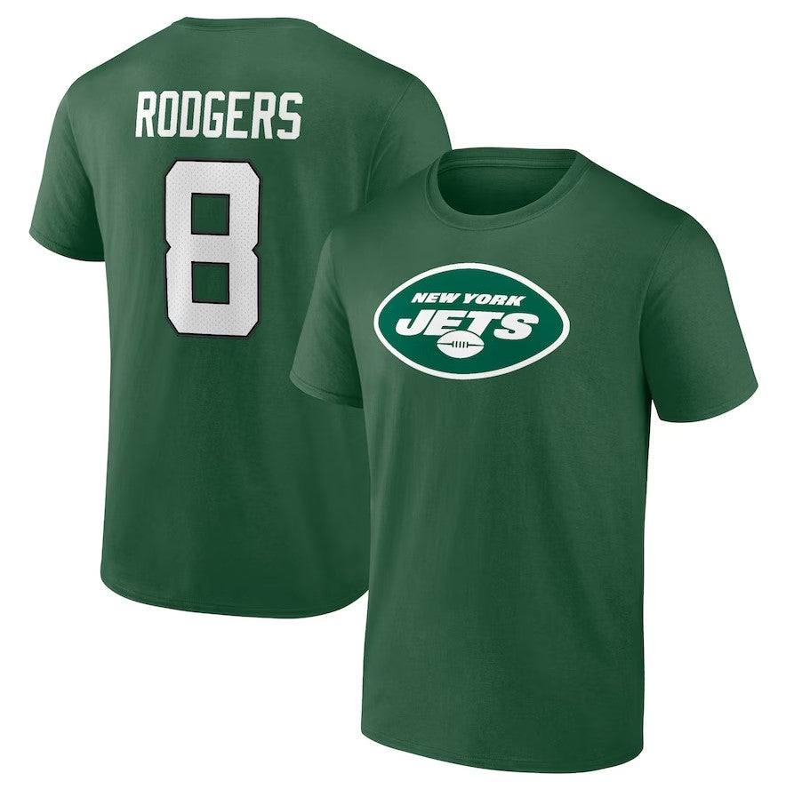 Aaron Rodgers New York Jets Icon Name & Number T-Shirt - Sports Collectibles, Sports Memorabilia, Sports Fan Shop, Sports Gifts