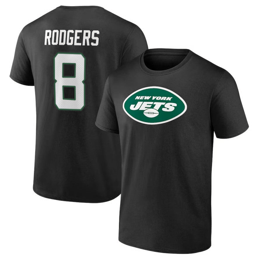 Aaron Rodgers New York Jets Icon Name & Number T-Shirt - Sports Collectibles, Sports Memorabilia, Sports Fan Shop, Sports Gifts