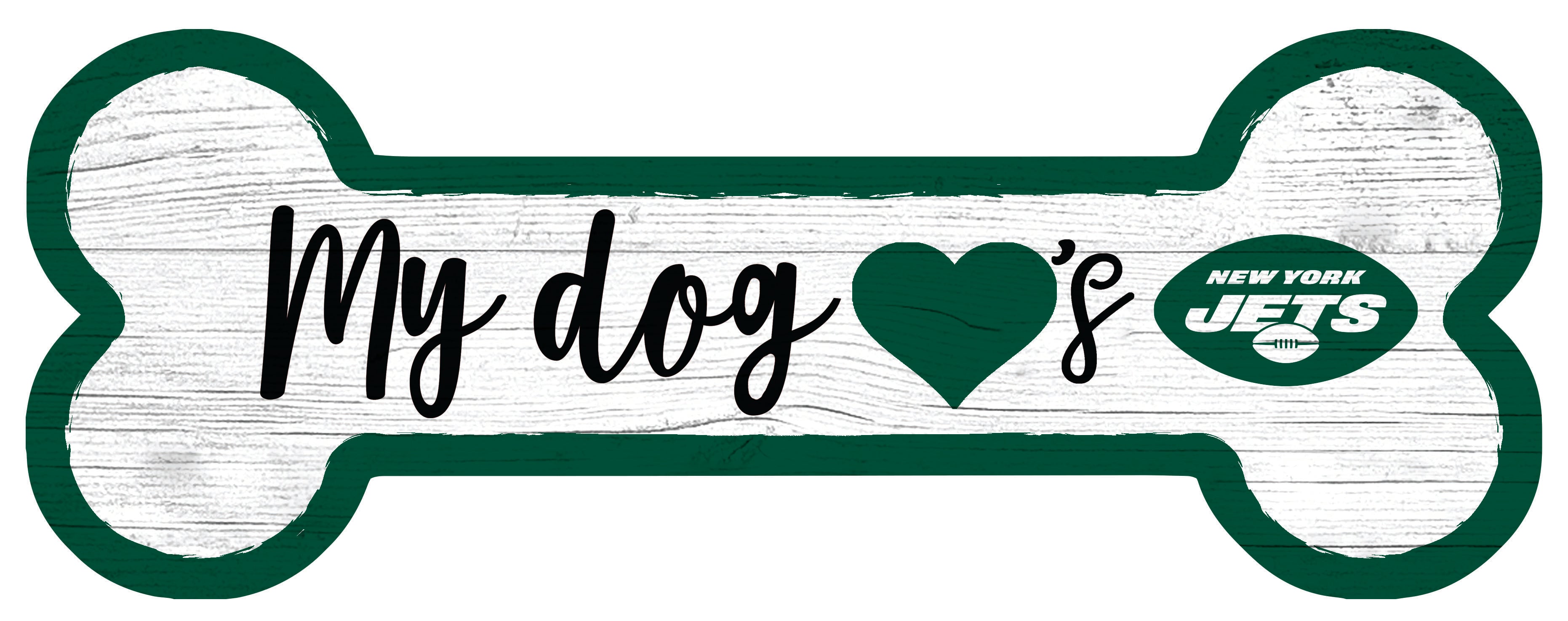 New York Jets Football Dog Bone White Wooden Sign - Sports Collectibles, Sports Memorabilia, Sports Fan Shop, Sports Gifts