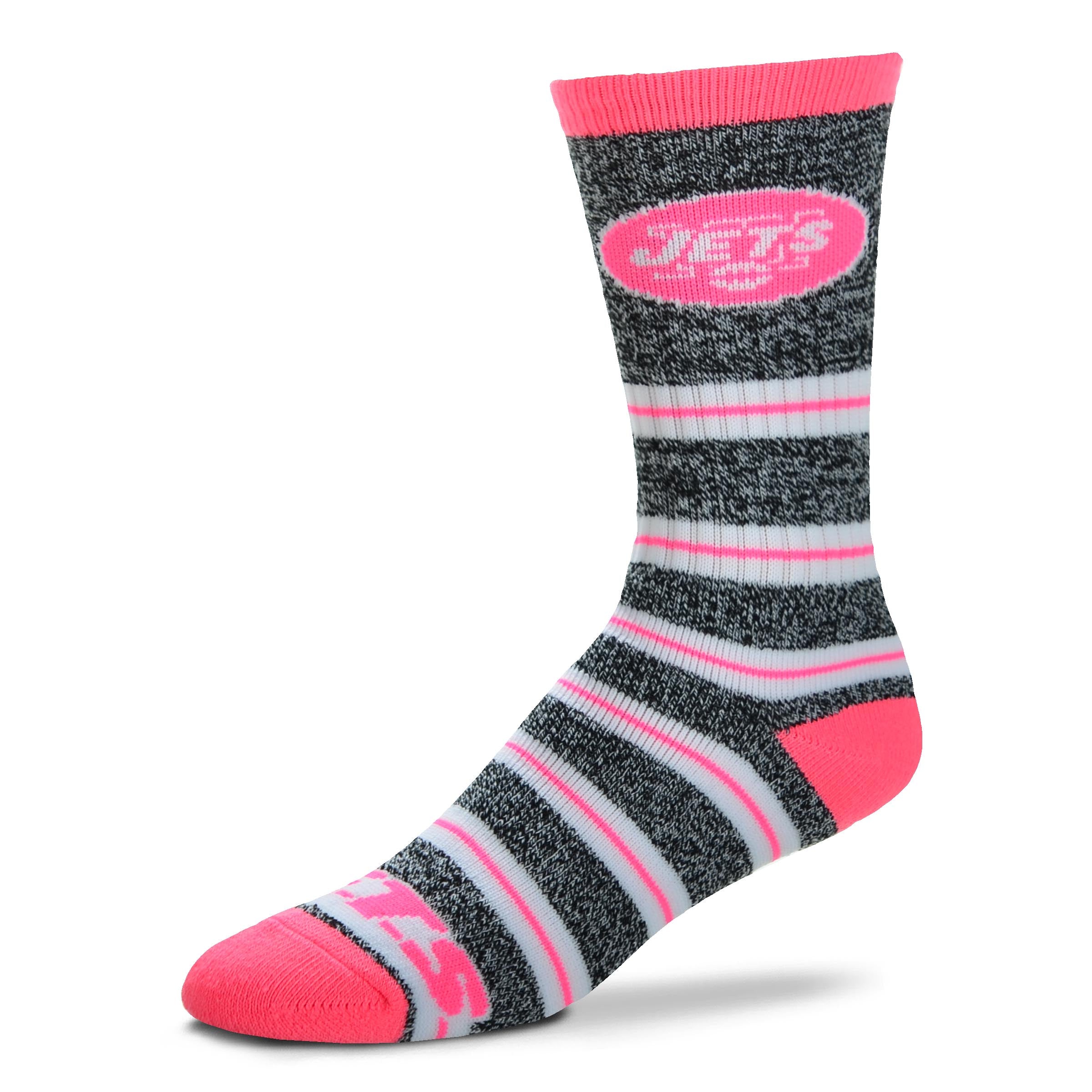 New York Jets Melange Stripe Pink Socks - Sports Collectibles, Sports Memorabilia, Sports Fan Shop, Sports Gifts