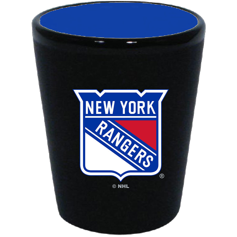 New York Rangers Matte Black/Inner Color Shot Glass - Sports Collectibles, Sports Memorabilia, Sports Fan Shop, Sports Gifts