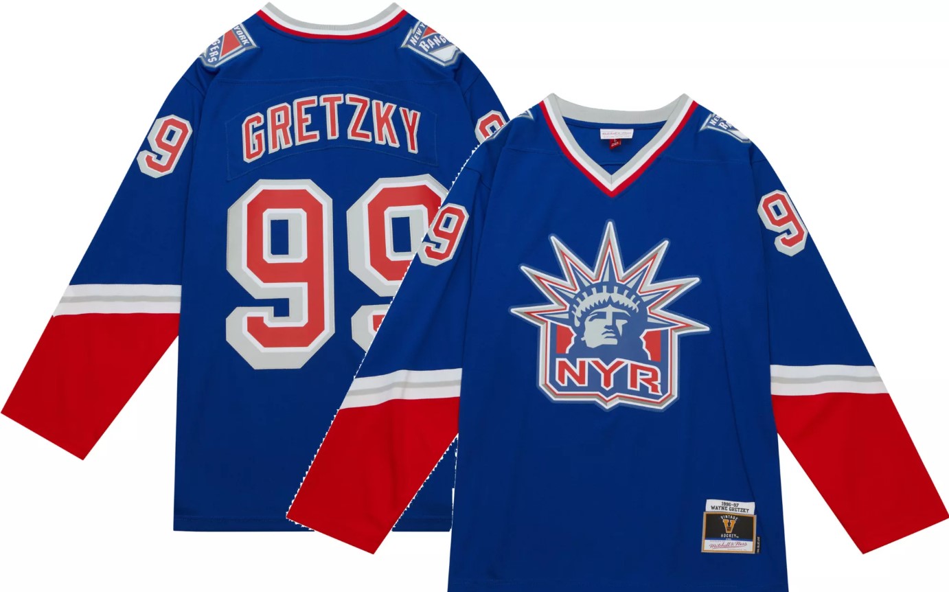 Wayne Gretzky New York Rangers Mitchell & Ness 1996/97 Blue Line Player Jersey - Sports Collectibles, Sports Memorabilia, Sports Fan Shop, Sports Gifts