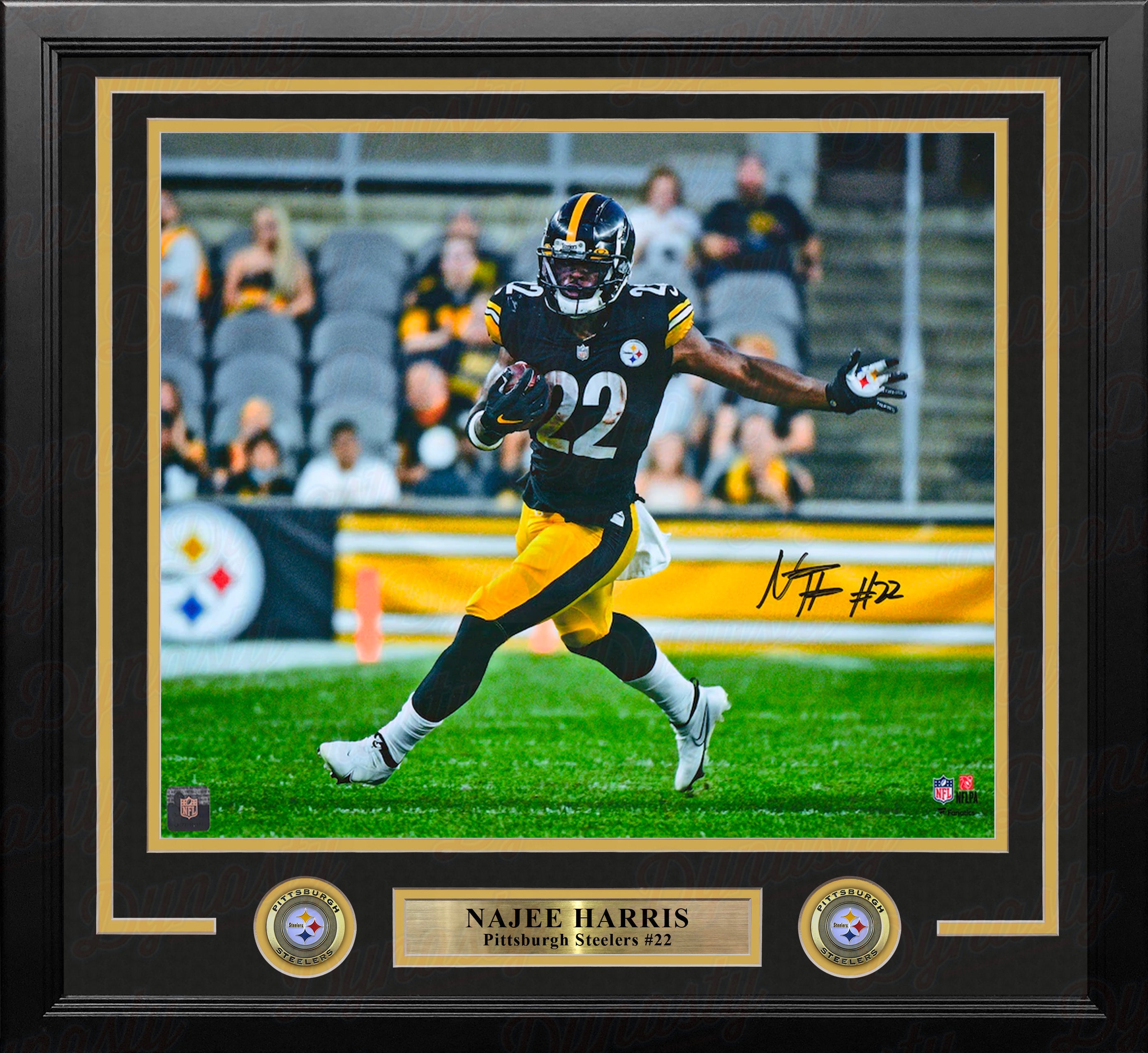 Najee Harris in Action Pittsburgh Steelers Autographed Framed Football Photo - Sports Gifts, Sports Memorabilia, Sports Collectibles, Fan Shop