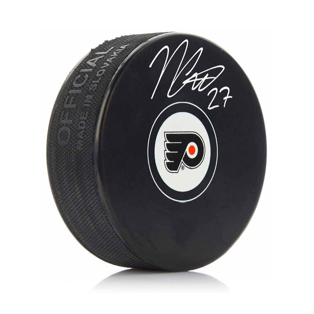 Noah Cates Autographed Philadelphia Flyers Hockey Logo Puck - Sports Gifts, Sports Memorabilia, Sports Collectibles, Fan Shop