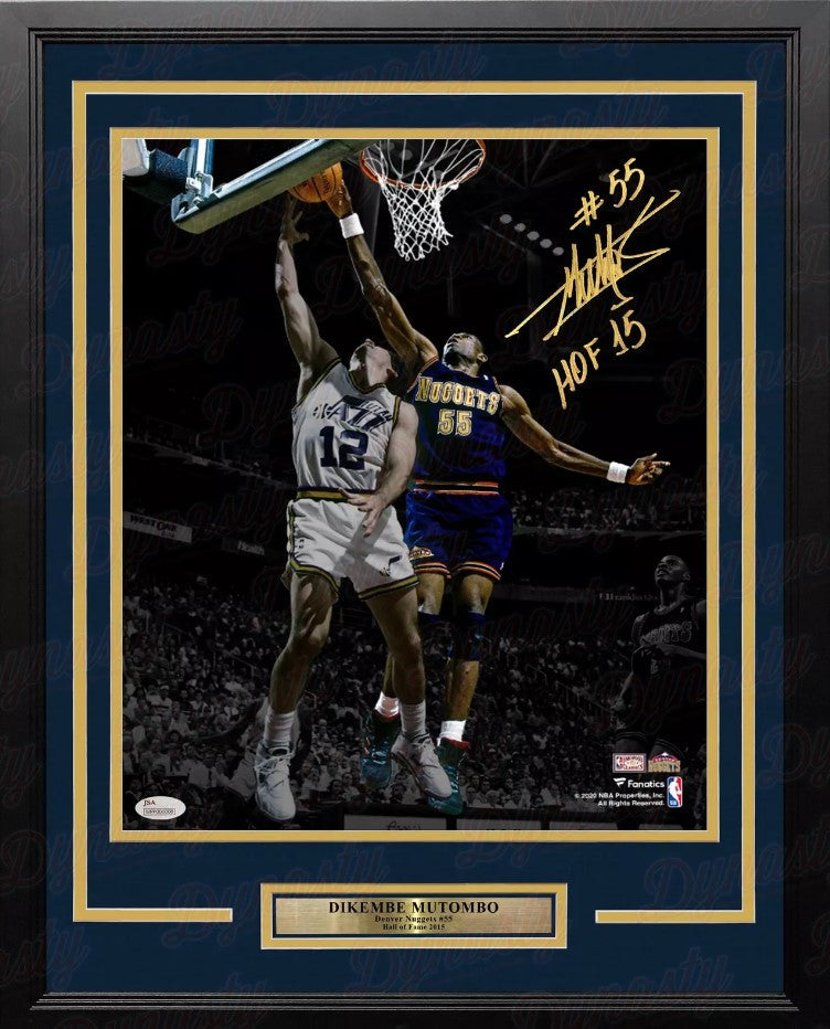 Dikembe Mutombo Denver Nuggets Autographed 16x20 Framed Photo Inscribed Hall of Fame: Gold Ink - Sports Collectibles, Sports Memorabilia, Sports Fan Shop, Sports Gifts
