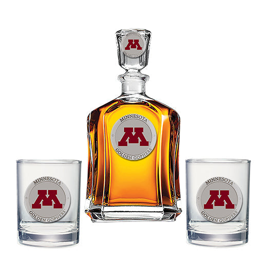 University of Minnesota Capitol Decanter with 2 Glasses - Sports Collectibles, Sports Memorabilia, Sports Fan Shop, Sports Gifts