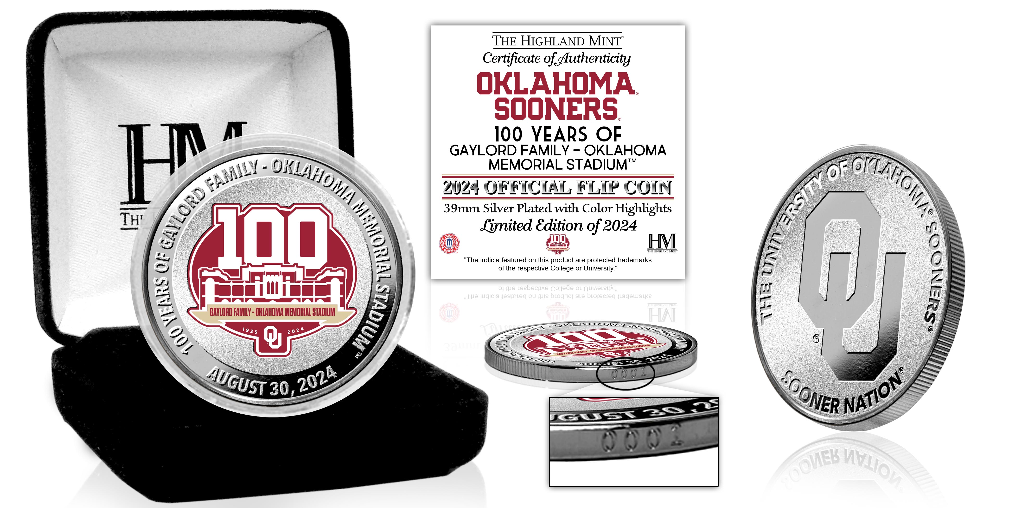 Oklahoma Sooners Gaylord Family Stadium 100th Anniversary Silver Flip Coin - Sports Collectibles, Sports Memorabilia, Sports Fan Shop, Sports Gifts