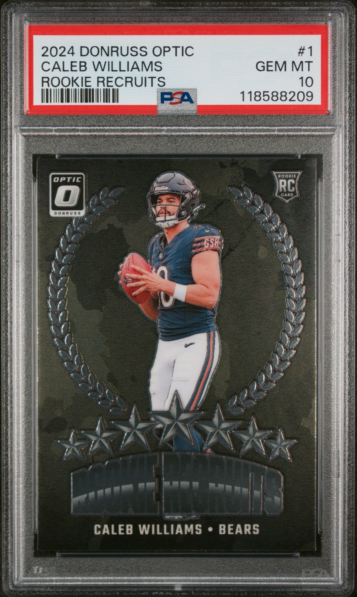 Graded 2024 Panini Donruss Optic Caleb Williams #1 Rookie Recruits Rookie RC Football Card PSA 10 Gem Mint