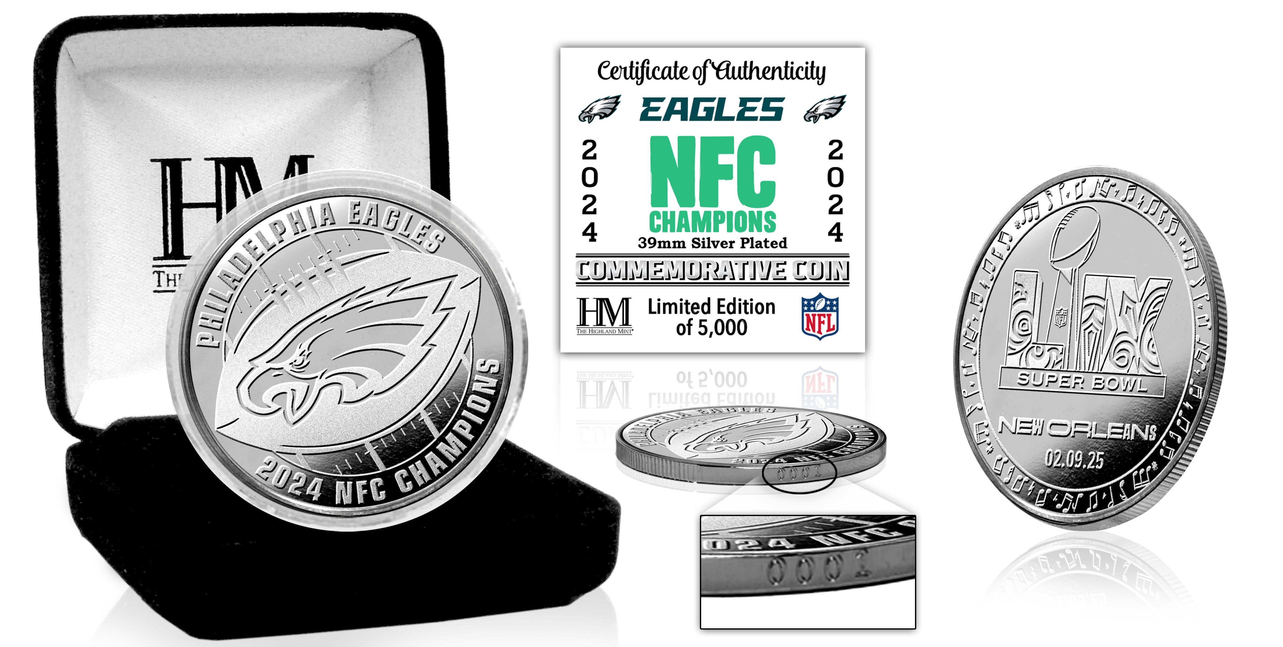Philadelphia Eagles 2024 NFC Champions Silver Coin - Sports Collectibles, Sports Memorabilia, Sports Fan Shop, Sports Gifts