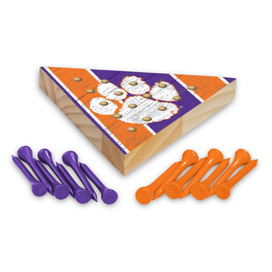 NCAA  Clemson Tigers  4.5" x 4" Wooden Travel Sized Pyramid Game - Toy Peg Games - Triangle - Family Fun