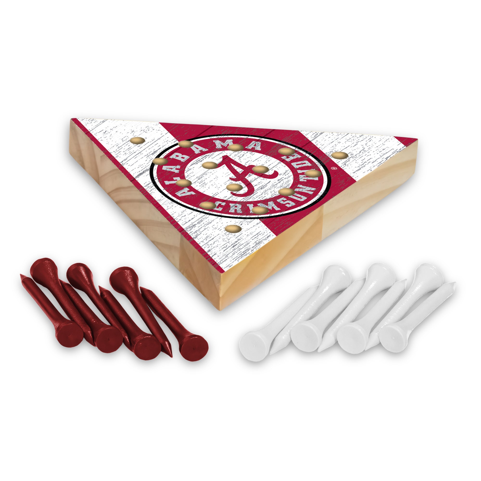 NCAA  Alabama Crimson Tide  4.5" x 4" Wooden Travel Sized Pyramid Game - Toy Peg Games - Triangle - Family Fun