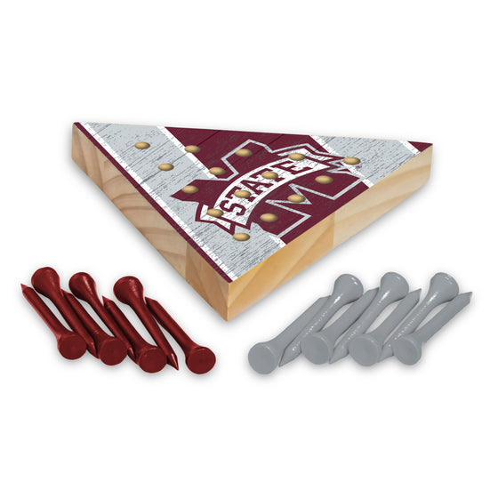 NCAA  Mississippi State Bulldogs  4.5" x 4" Wooden Travel Sized Pyramid Game - Toy Peg Games - Triangle - Family Fun