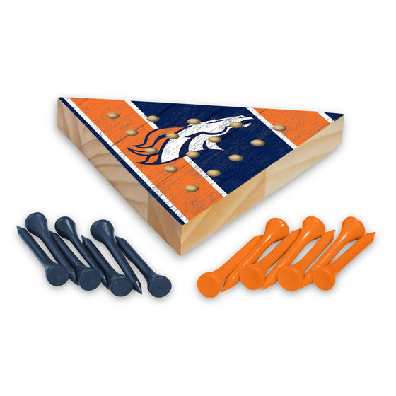 NFL Football Denver Broncos  4.5" x 4" Wooden Travel Sized Pyramid Game - Toy Peg Games - Triangle - Family Fun