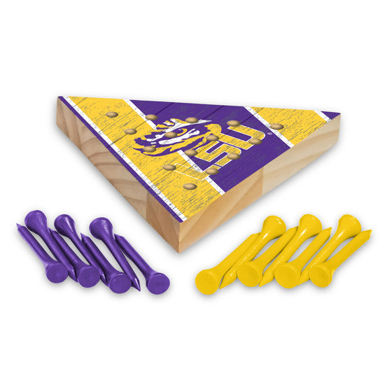 NCAA  LSU Tigers  4.5" x 4" Wooden Travel Sized Pyramid Game - Toy Peg Games - Triangle - Family Fun