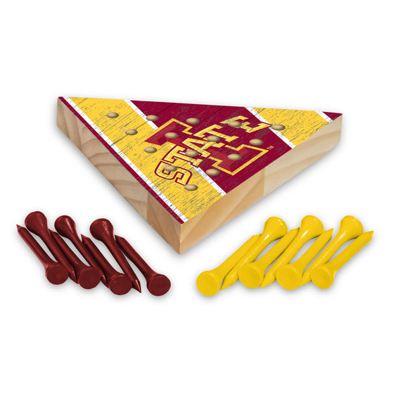 NCAA  Iowa State Cyclones  4.5" x 4" Wooden Travel Sized Pyramid Game - Toy Peg Games - Triangle - Family Fun