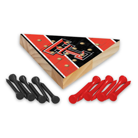 NCAA  Texas Tech Red Raiders  4.5" x 4" Wooden Travel Sized Pyramid Game - Toy Peg Games - Triangle - Family Fun