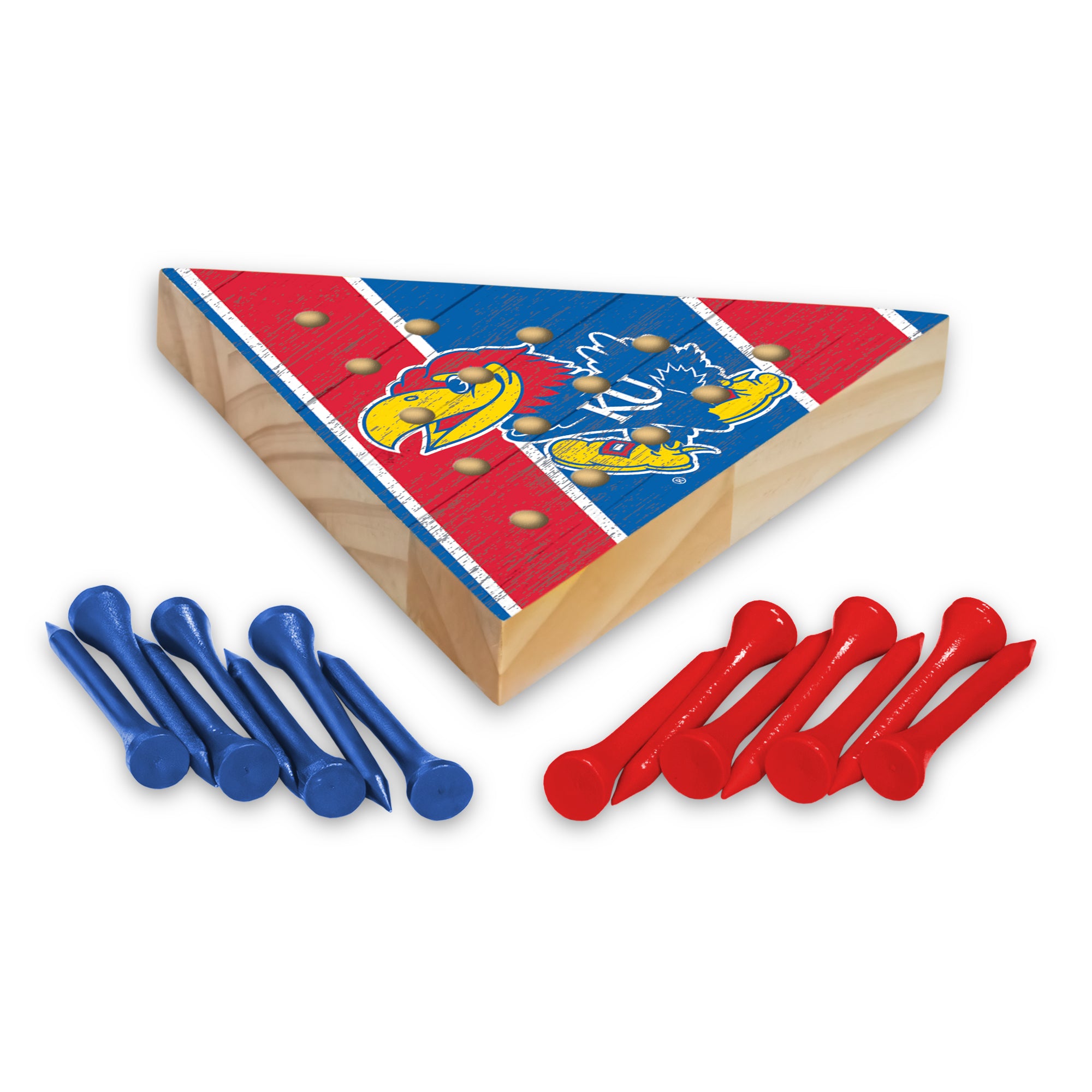 NCAA  Kansas Jayhawks  4.5" x 4" Wooden Travel Sized Pyramid Game - Toy Peg Games - Triangle - Family Fun