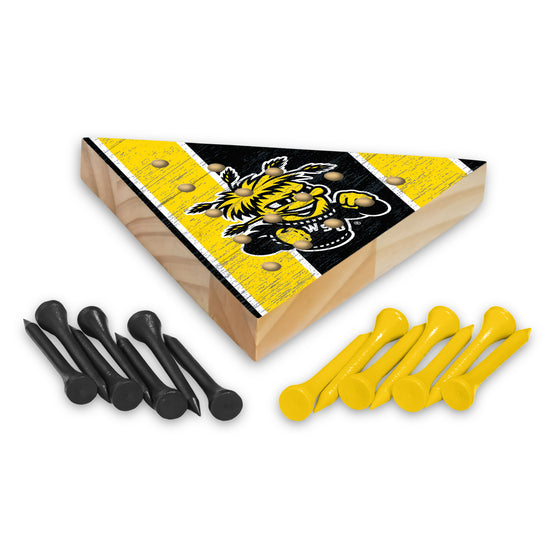 NCAA  Wichita State Shockers  4.5" x 4" Wooden Travel Sized Pyramid Game - Toy Peg Games - Triangle - Family Fun
