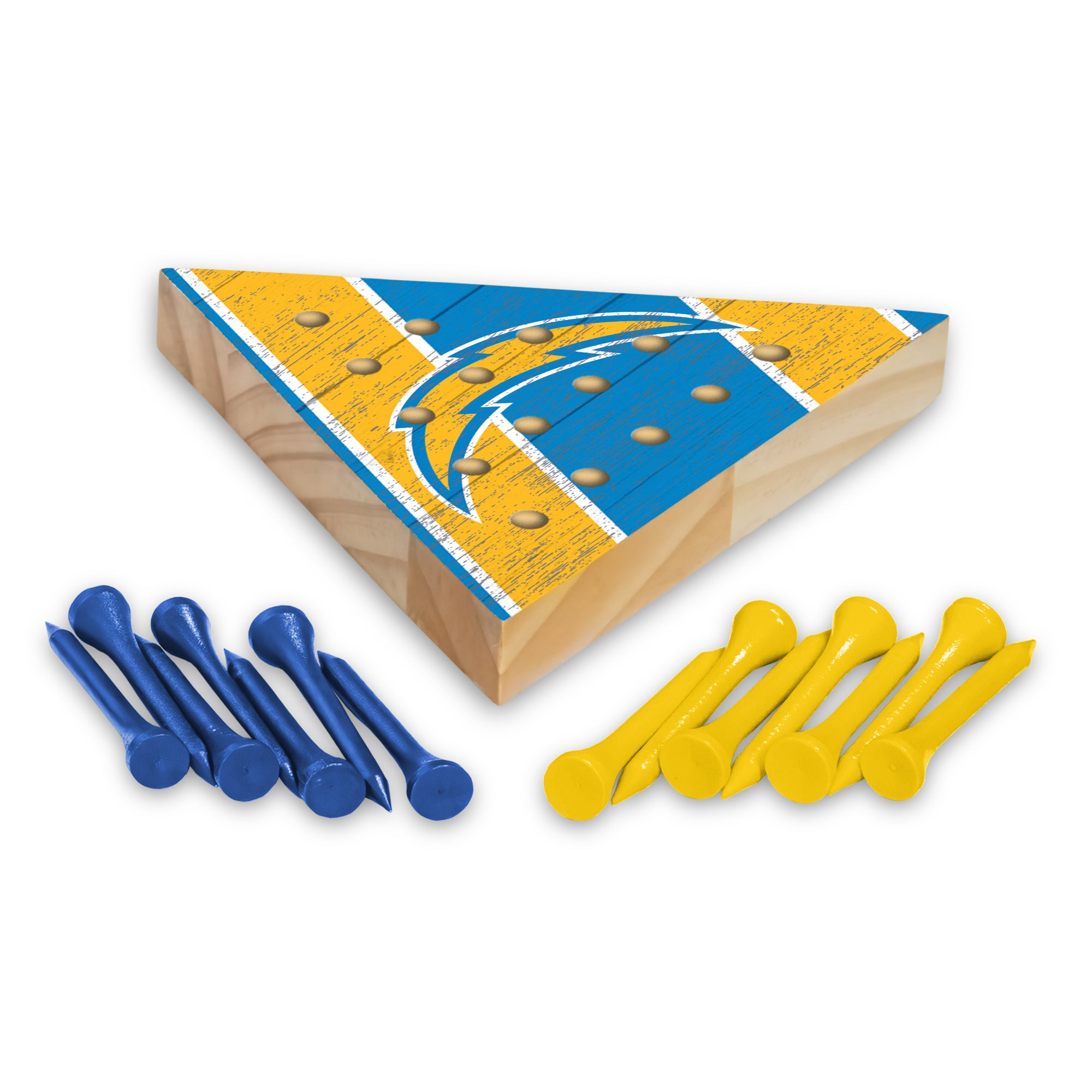 NFL Football Los Angeles Chargers  4.5" x 4" Wooden Travel Sized Pyramid Game - Toy Peg Games - Triangle - Family Fun