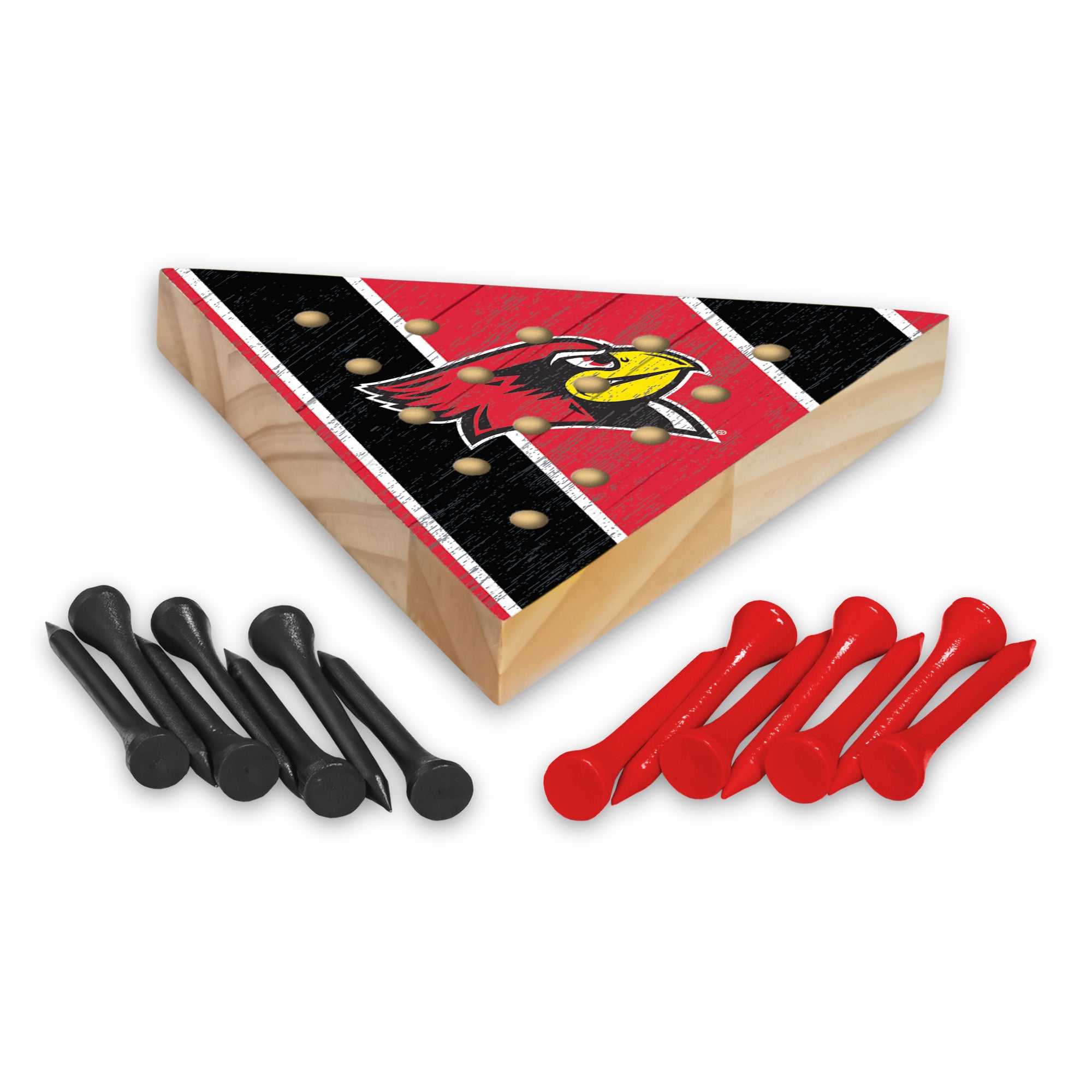 NCAA  Illinois State Redbirds  4.5" x 4" Wooden Travel Sized Pyramid Game - Toy Peg Games - Triangle - Family Fun