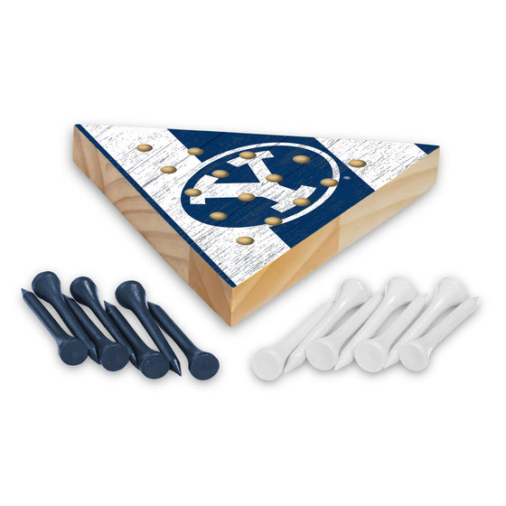 NCAA  BYU Cougars  4.5" x 4" Wooden Travel Sized Pyramid Game - Toy Peg Games - Triangle - Family Fun