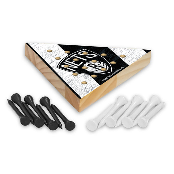 NBA Basketball Brooklyn Nets  4.5" x 4" Wooden Travel Sized Pyramid Game - Toy Peg Games - Triangle - Family Fun