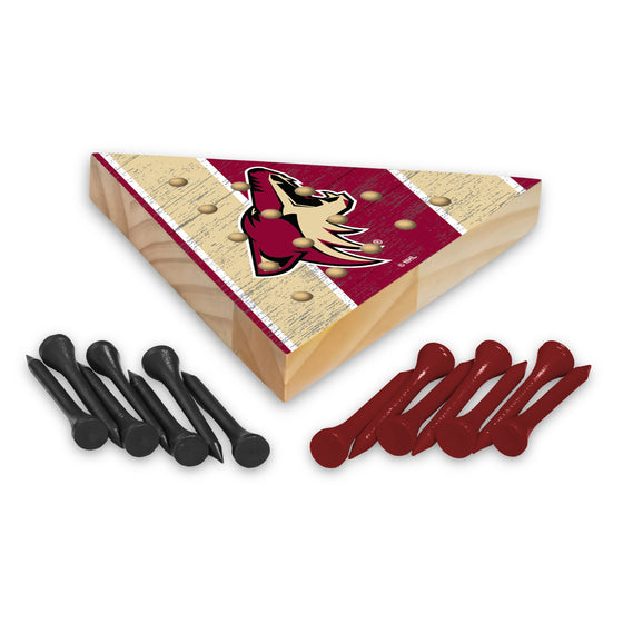 NHL Hockey Arizona Coyotes  4.5" x 4" Wooden Travel Sized Pyramid Game - Toy Peg Games - Triangle - Family Fun