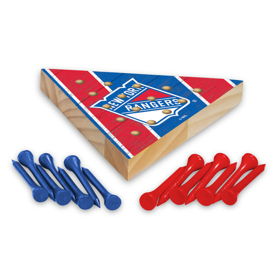 NHL Hockey New York Rangers  4.5" x 4" Wooden Travel Sized Pyramid Game - Toy Peg Games - Triangle - Family Fun