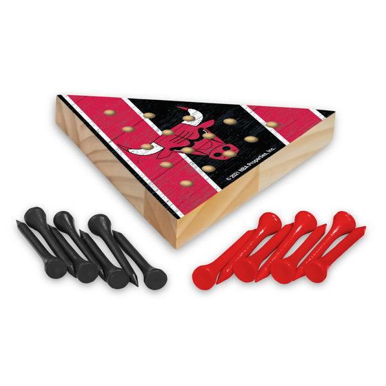 NBA Basketball Chicago Bulls  4.5" x 4" Wooden Travel Sized Pyramid Game - Toy Peg Games - Triangle - Family Fun