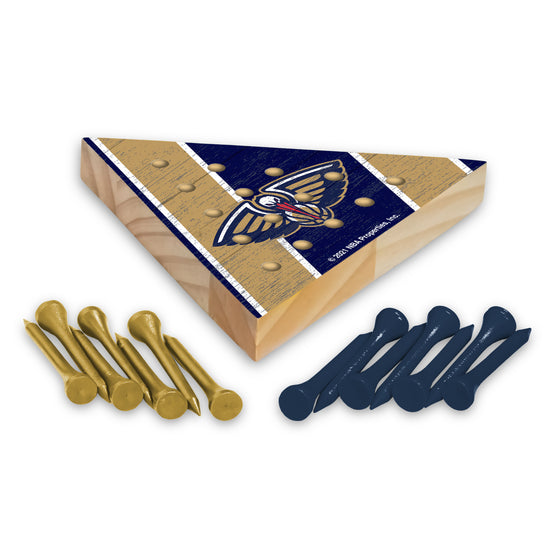 NBA Basketball New Orleans Pelicans  4.5" x 4" Wooden Travel Sized Pyramid Game - Toy Peg Games - Triangle - Family Fun