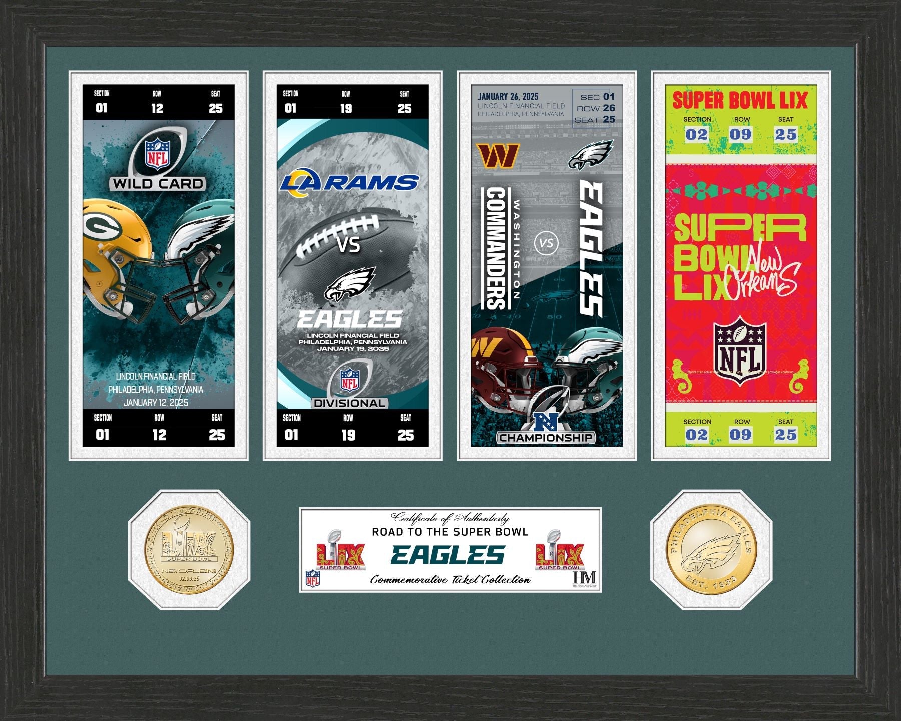 Philadelphia Eagles Road to Super Bowl LIX Ticket and Bronze Coin Photo Mint - Sports Collectibles, Sports Memorabilia, Sports Fan Shop, Sports Gifts