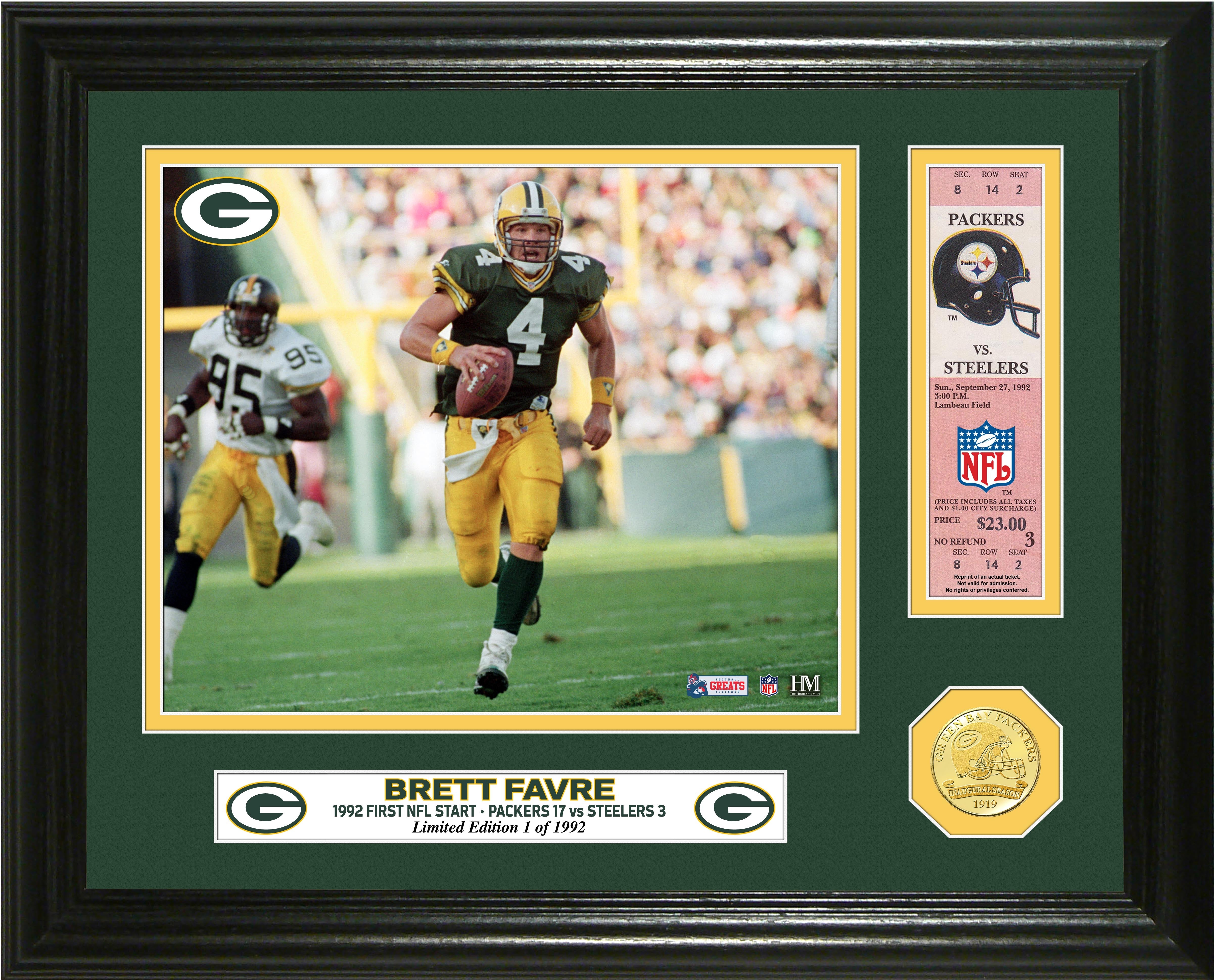 Brett Favre "First Start" Ticket Bronze Coin Photo Mint - Sports Collectibles, Sports Memorabilia, Sports Fan Shop, Sports Gifts