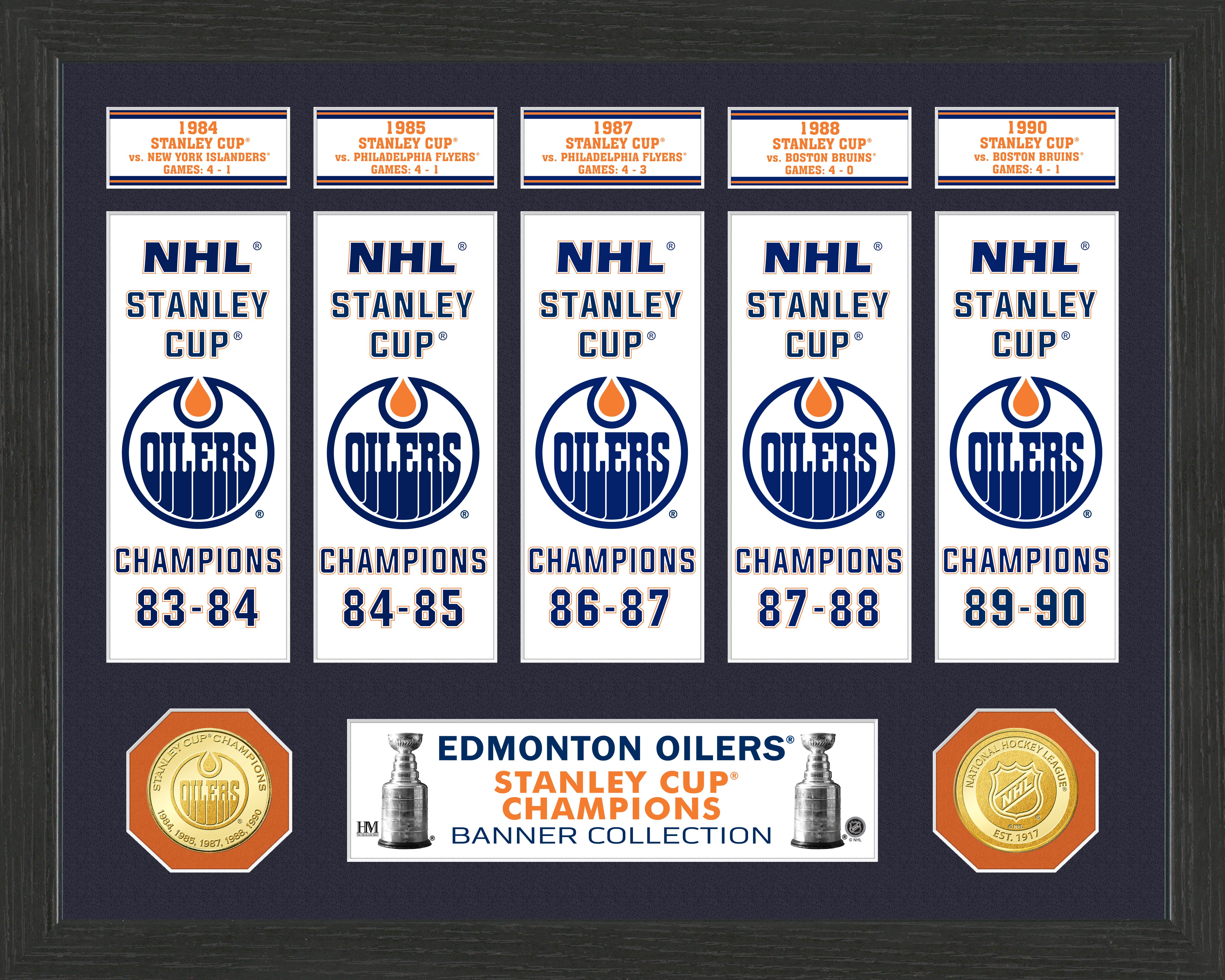 Edmonton Oilers Stanley Cup Banner Collection Photo Mint - Sports Collectibles, Sports Memorabilia, Sports Fan Shop, Sports Gifts
