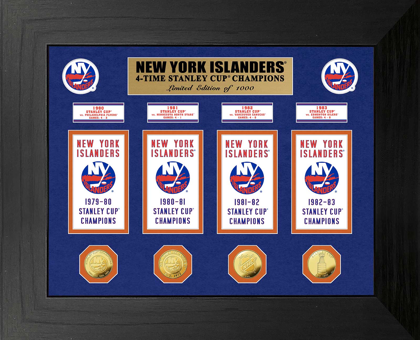New York Islanders 4-Time Stanley Cup Champions Deluxe Gold Coin & Banner Collection - Sports Collectibles, Sports Memorabilia, Sports Fan Shop, Sports Gifts
