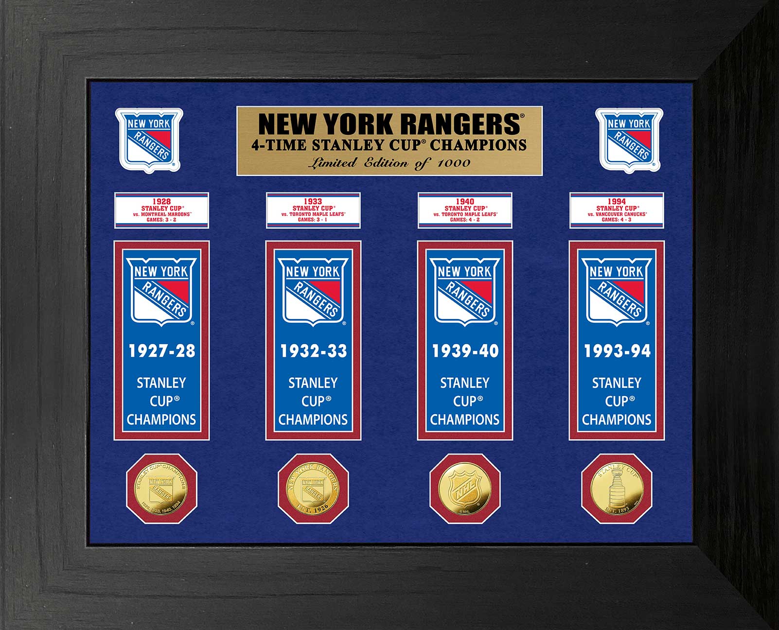 New York Rangers 4-Time Stanley Cup Champions Deluxe Gold Coin & Banner Collection - Sports Collectibles, Sports Memorabilia, Sports Fan Shop, Sports Gifts