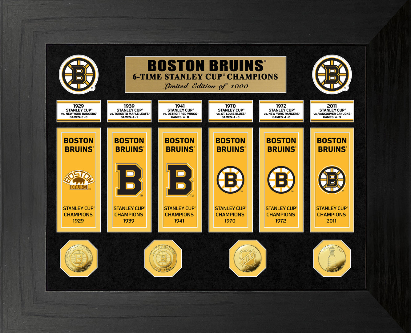 Boston Bruins 6-Time Stanley Cup Champions Deluxe Gold Coin & Banner Collection - Sports Collectibles, Sports Memorabilia, Sports Fan Shop, Sports Gifts