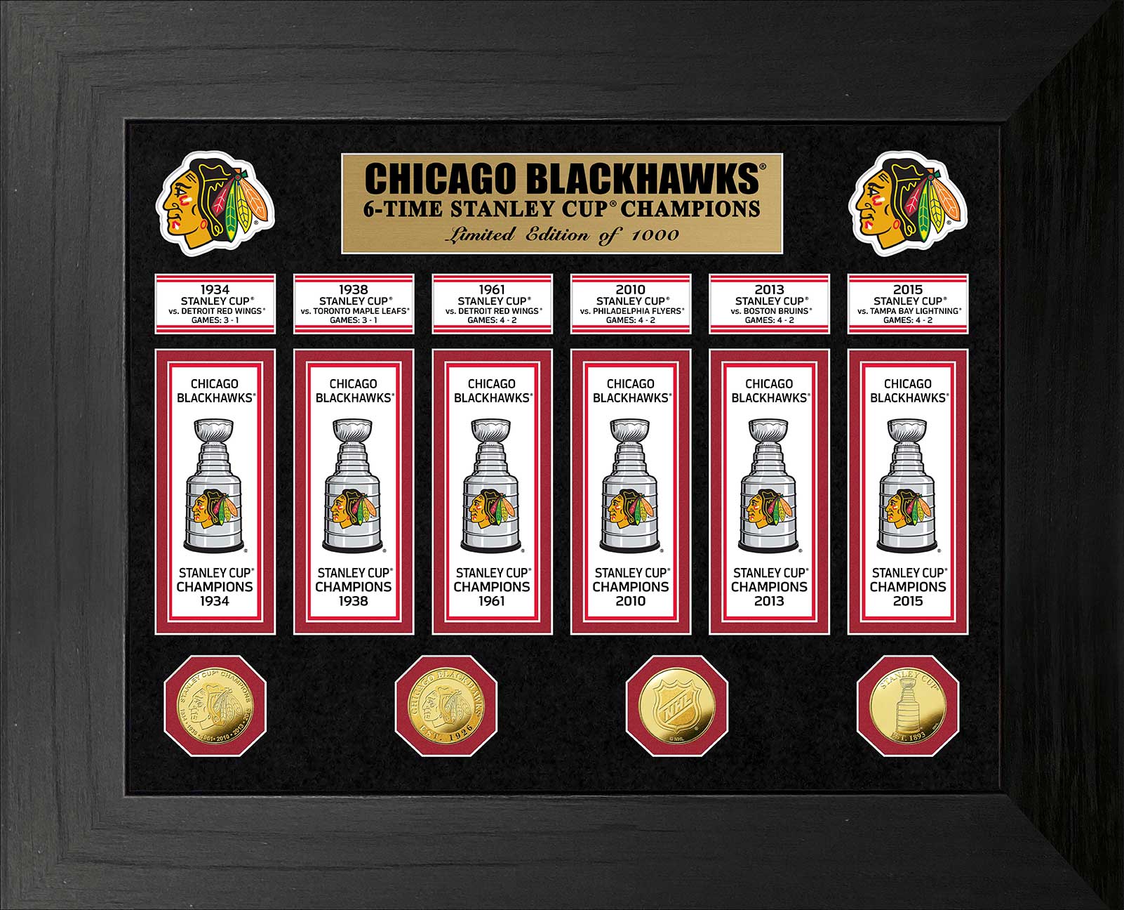 Chicago Blackhawks 6-Time Stanley Cup Champions Deluxe Gold Coin & Banner Collection - Sports Collectibles, Sports Memorabilia, Sports Fan Shop, Sports Gifts