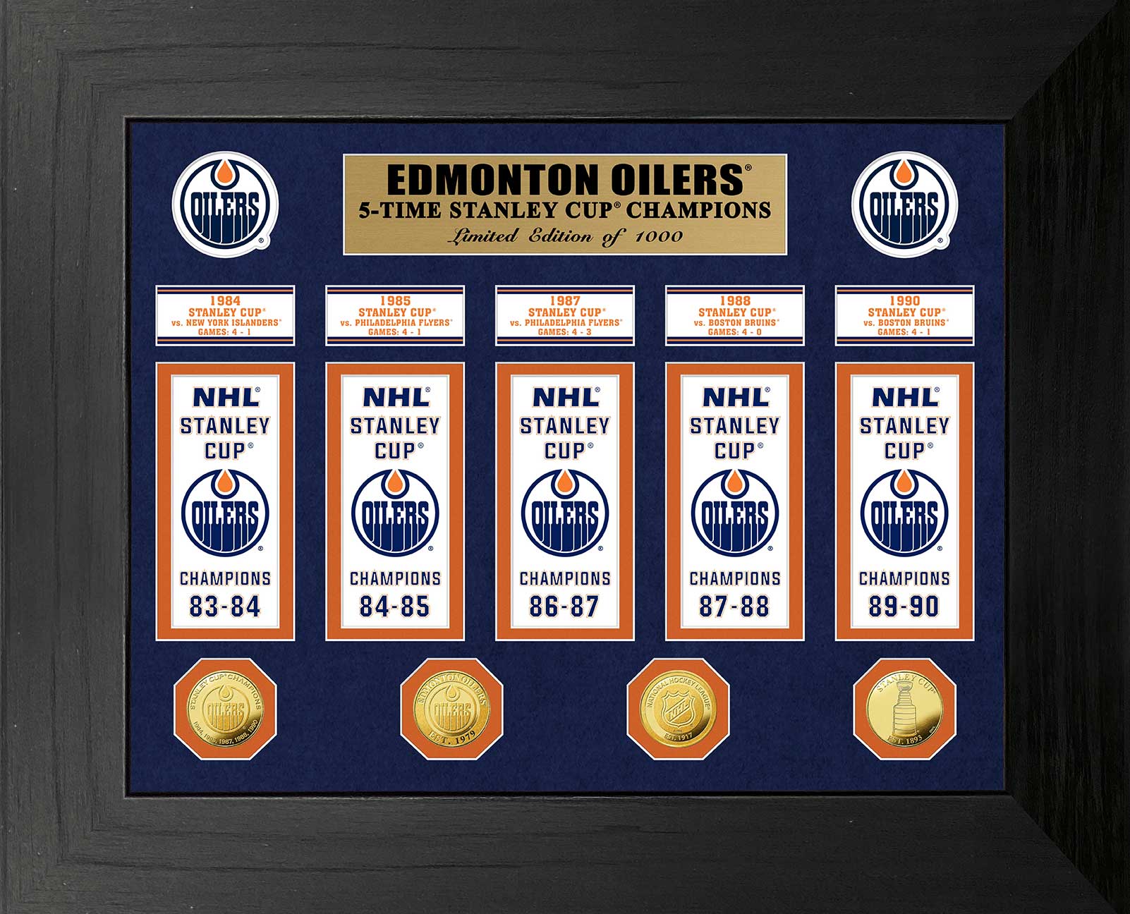 Edmonton Oilers 5-Time Stanley Cup Champions Deluxe Gold Coin & Banner Collection - Sports Collectibles, Sports Memorabilia, Sports Fan Shop, Sports Gifts