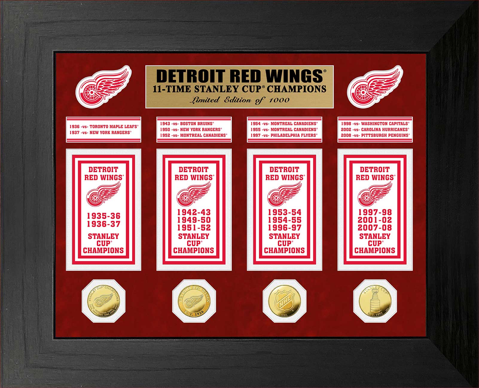 Detroit Red Wings 11-Time Stanley Cup Champions Deluxe Gold Coin & Banner Collection - Sports Collectibles, Sports Memorabilia, Sports Fan Shop, Sports Gifts