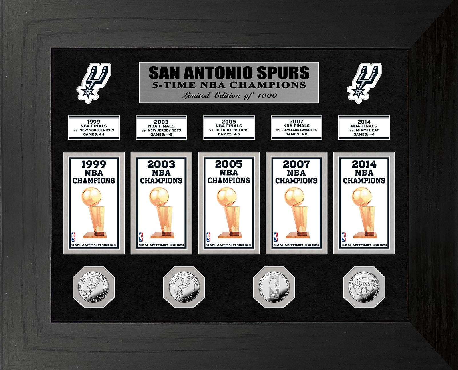 San Antonio Spurs 5-Time NBA Champions Deluxe Silver Coin & Banner Collection - Sports Collectibles, Sports Memorabilia, Sports Fan Shop, Sports Gifts