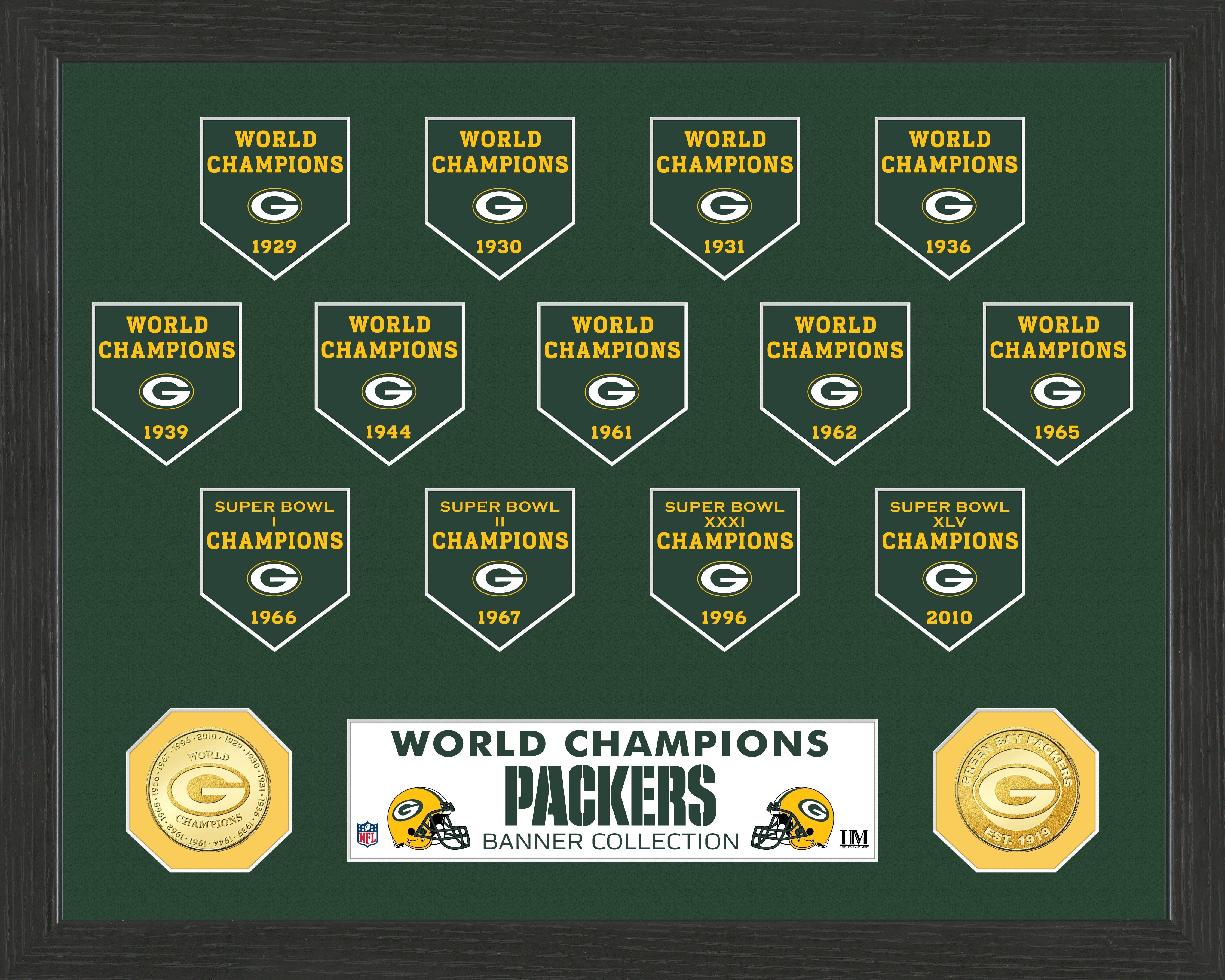 Green Bay Packers 13-Time World Champions Banner Bronze Coin Photo Mint - Sports Collectibles, Sports Memorabilia, Sports Fan Shop, Sports Gifts