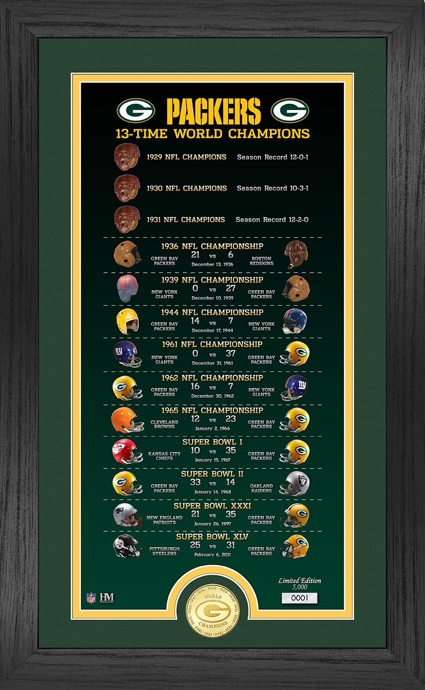 Green Bay Packers 13-Time World Champions Legacy Bronze Coin Photo Mint - Sports Collectibles, Sports Memorabilia, Sports Fan Shop, Sports Gifts