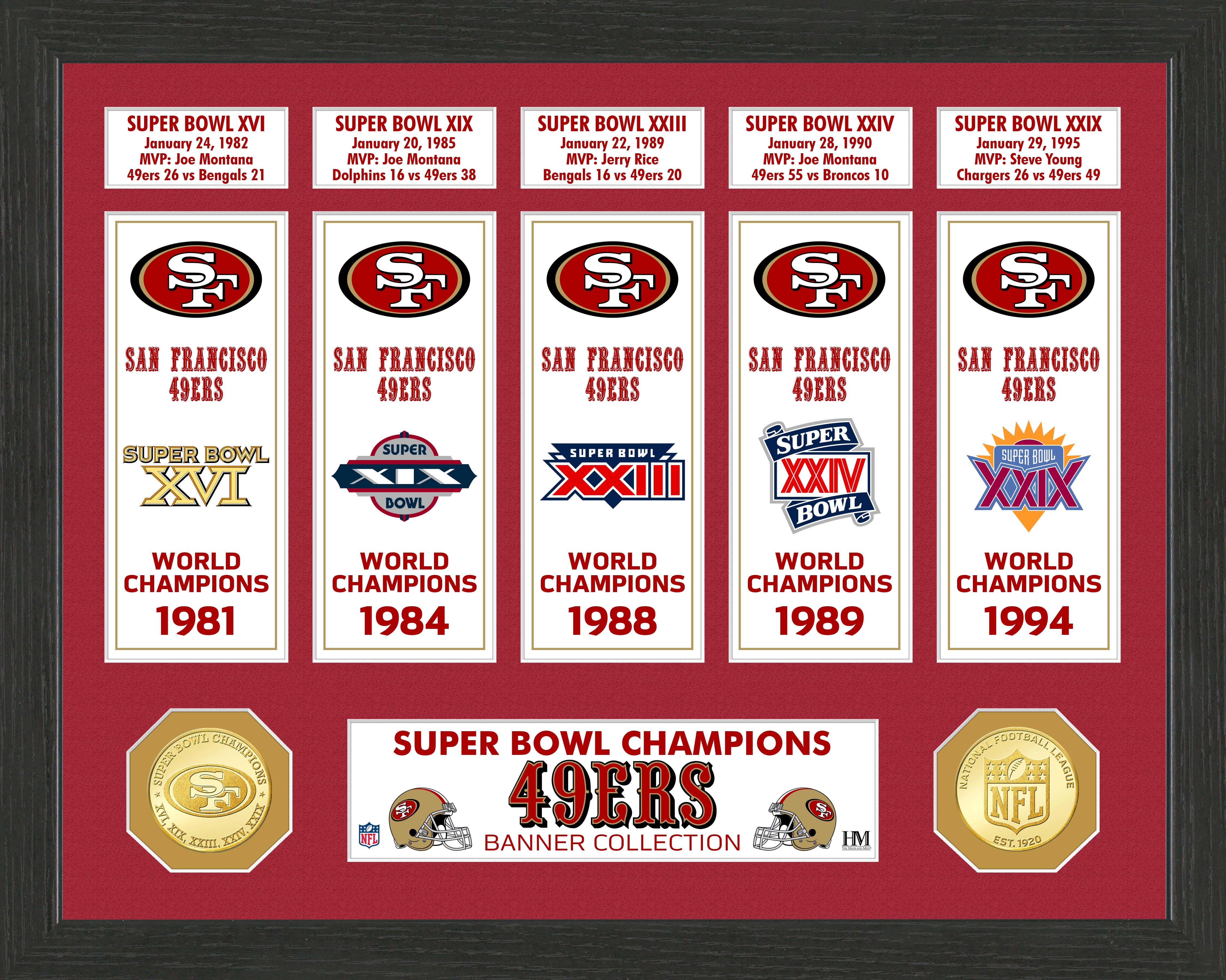 San Francisco 49ers Super Bowl Banner Collection Photo Mint - Sports Collectibles, Sports Memorabilia, Sports Fan Shop, Sports Gifts