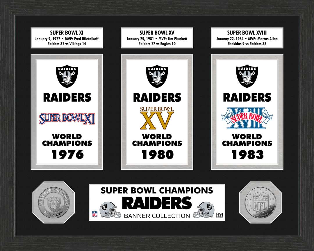 Oakland Raiders Super Bowl Banner Collection Photo Mint - Sports Collectibles, Sports Memorabilia, Sports Fan Shop, Sports Gifts