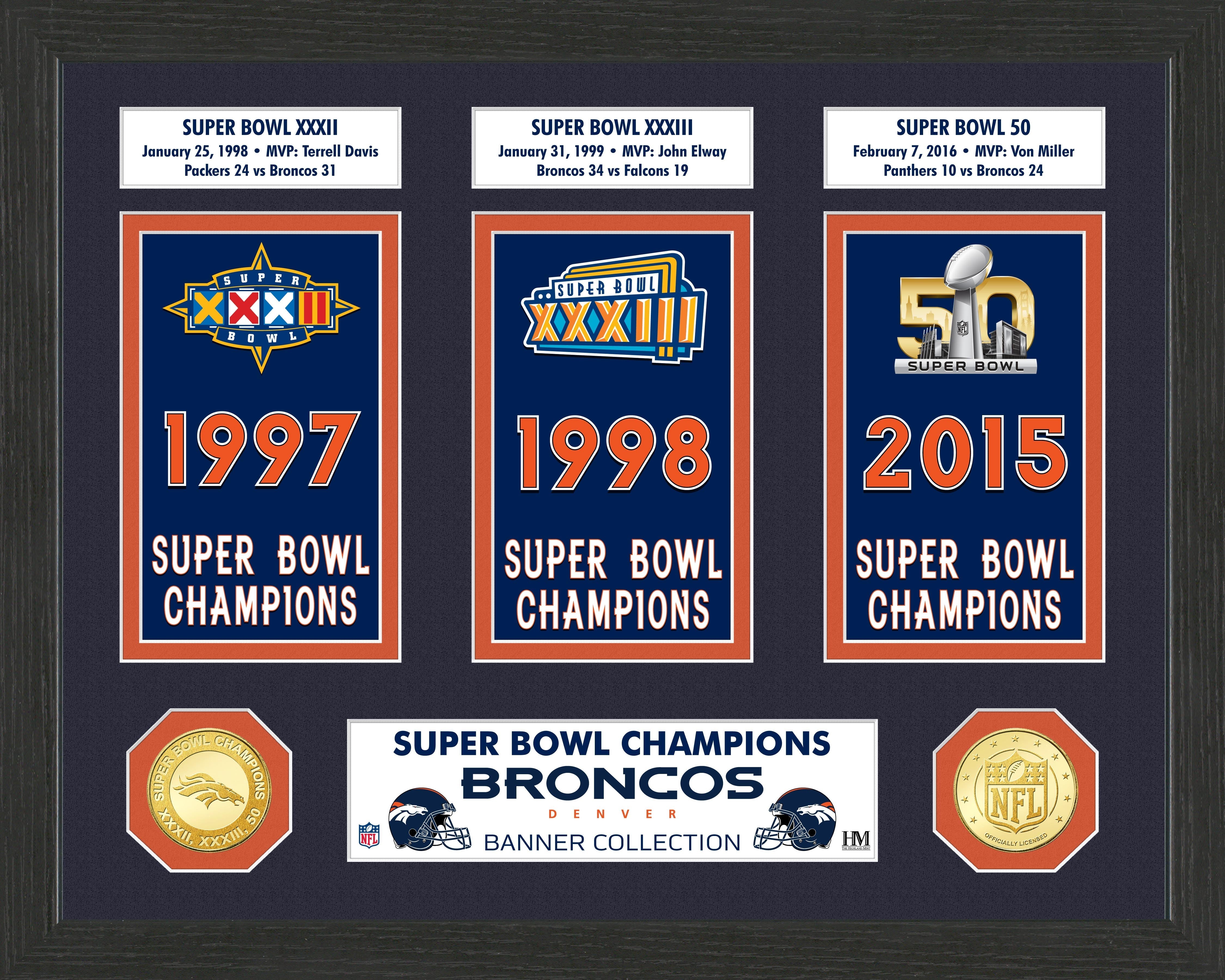 Denver Broncos Super Bowl Banner Collection Photo Mint - Sports Collectibles, Sports Memorabilia, Sports Fan Shop, Sports Gifts