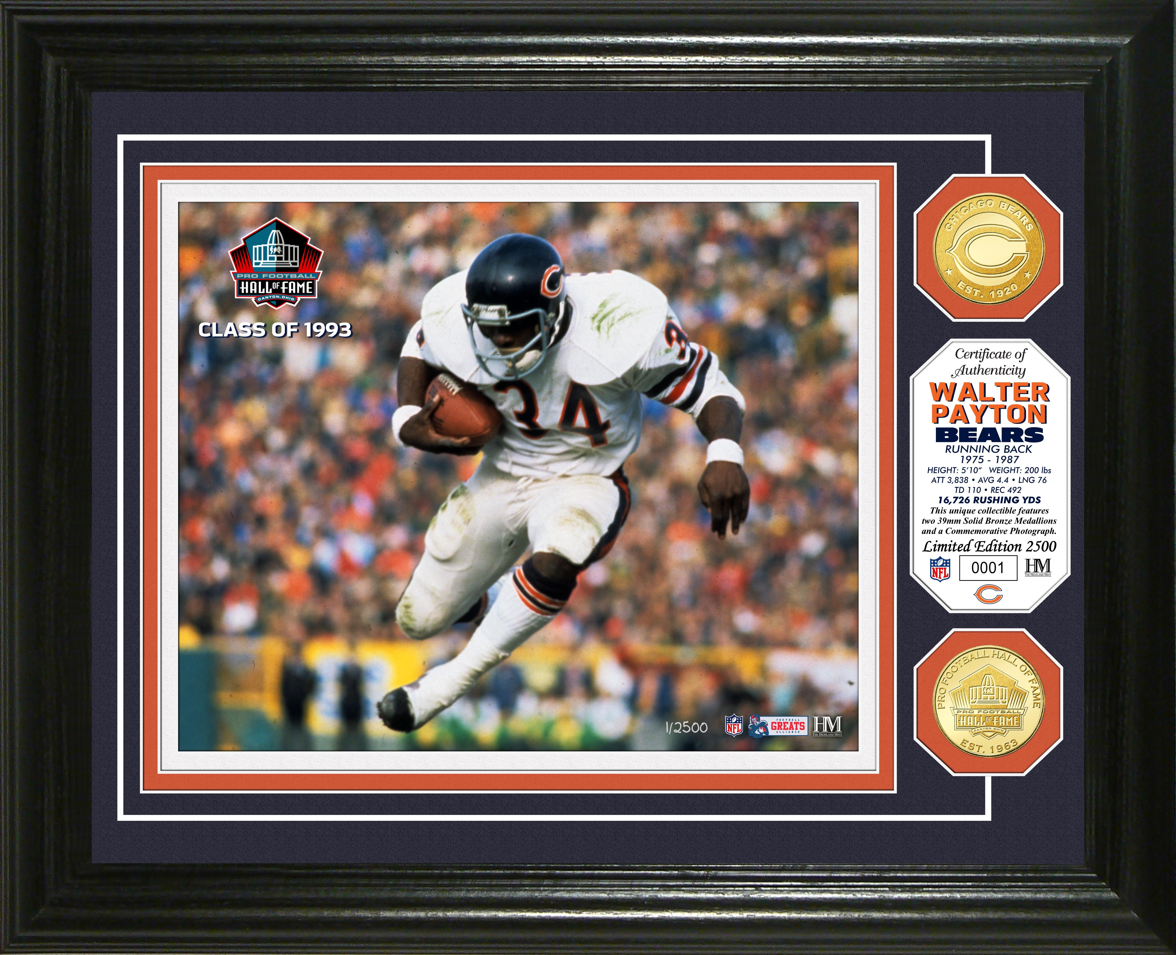 Walter Payton Pro Football Hall of Fame Bronze Coin Photo Mint - Sports Collectibles, Sports Memorabilia, Sports Fan Shop, Sports Gifts