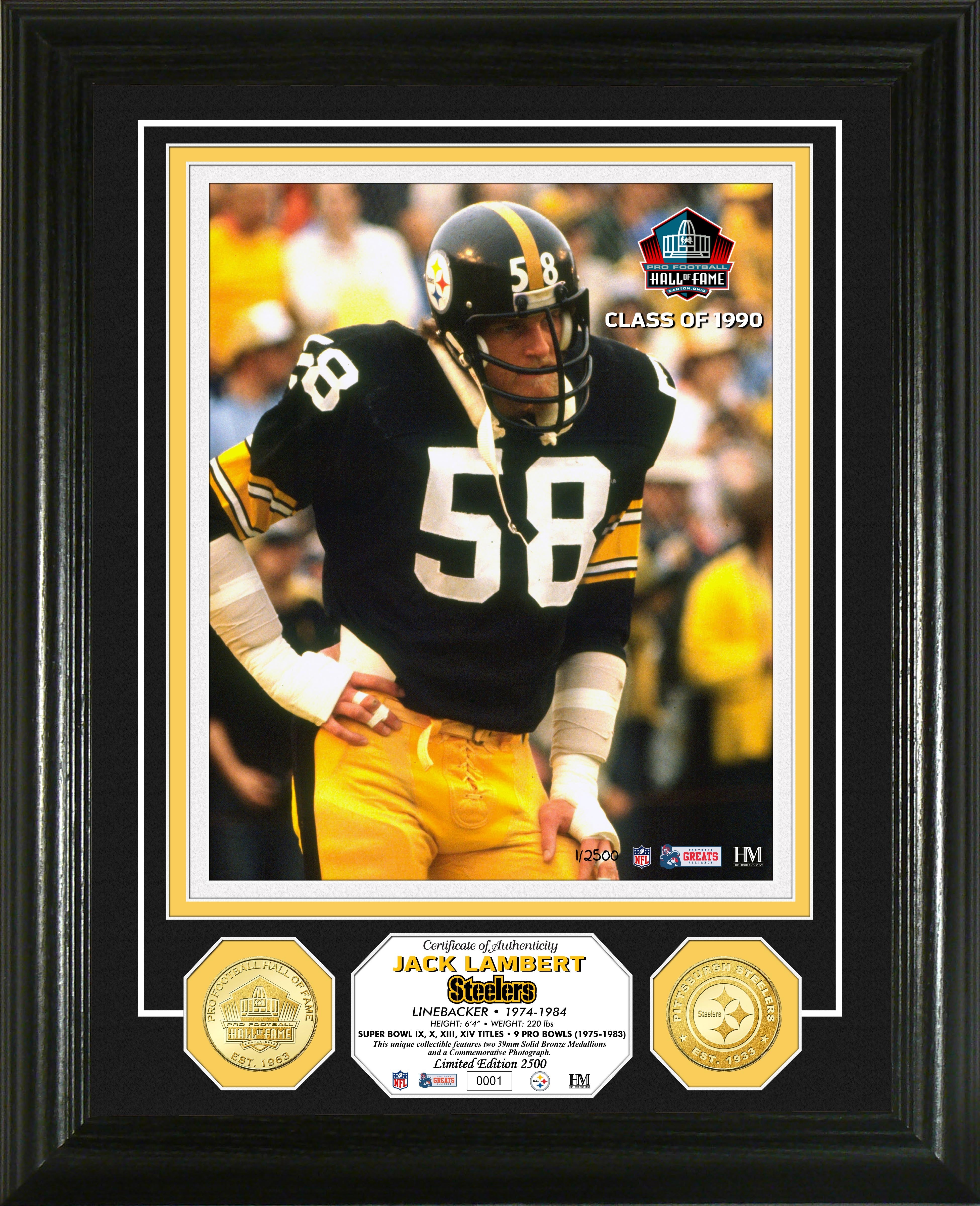 Jack Lambert Pro Football Hall of Fame Bronze Coin Photo Mint - Sports Collectibles, Sports Memorabilia, Sports Fan Shop, Sports Gifts