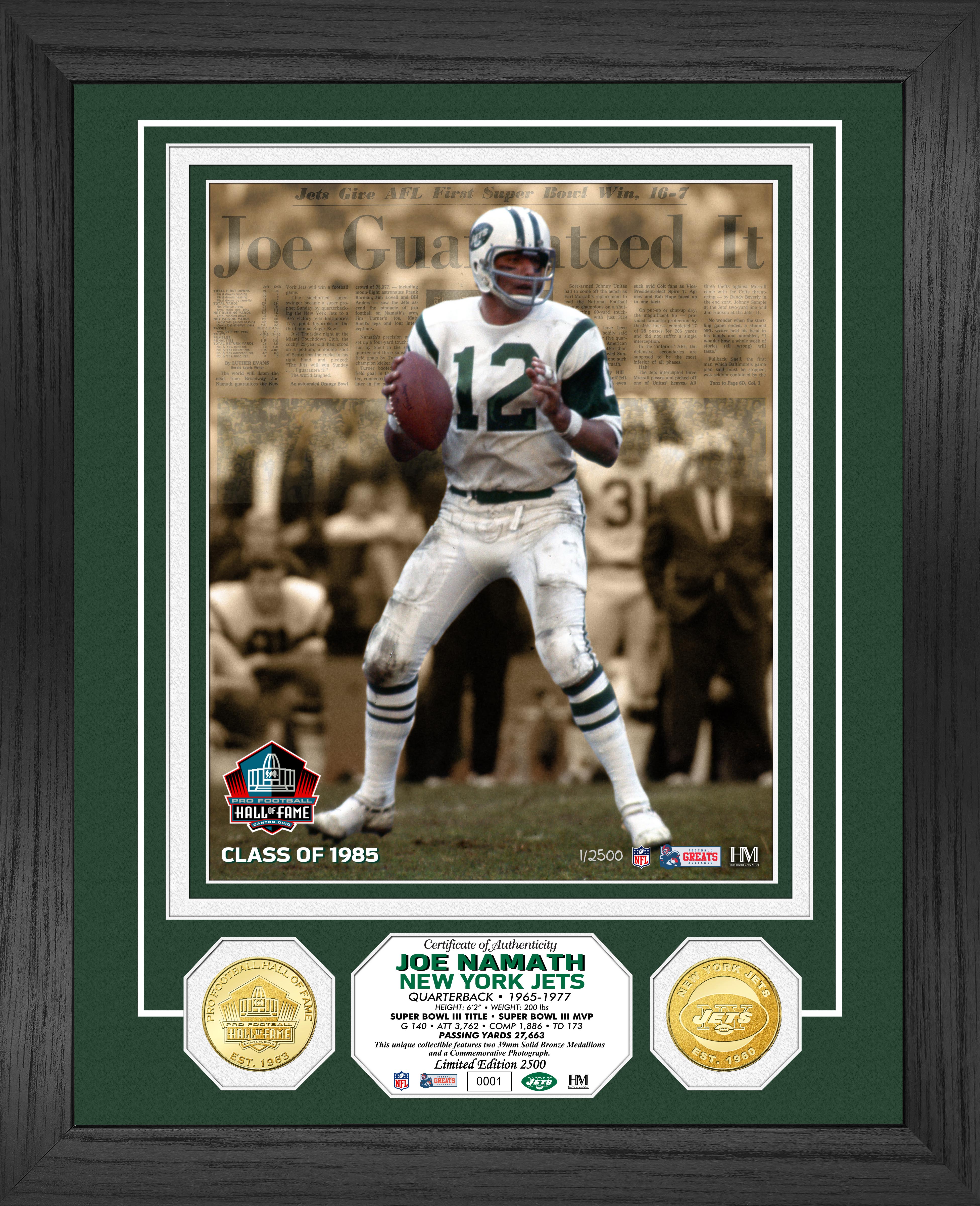 Joe Namath Pro Football Hall of Fame Bronze Coin Photo Mint - Sports Collectibles, Sports Memorabilia, Sports Fan Shop, Sports Gifts